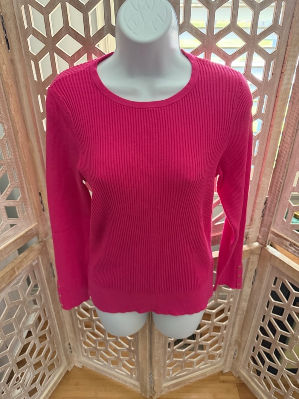 Talbots HotPink Ribbed Crewneck Sweater size Medium